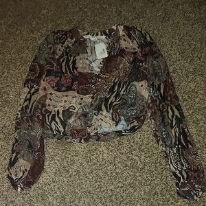 Veronica Beard Brown and Gray Wrap Crop Blouse